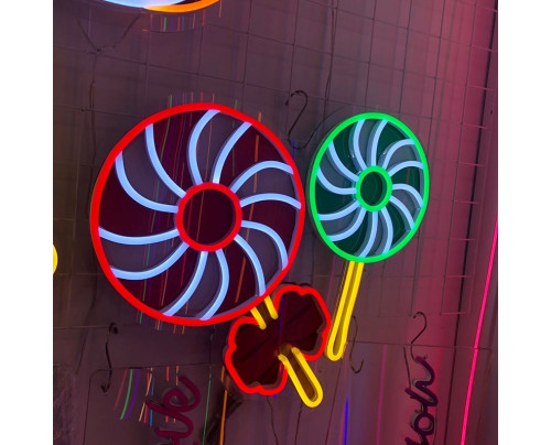 LED neonový vánoční motiv - Christmas lollipops - 51 na 47 cm