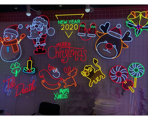 LED neonový vánoční motiv - vánoční zvonky - 40 na 40 cm