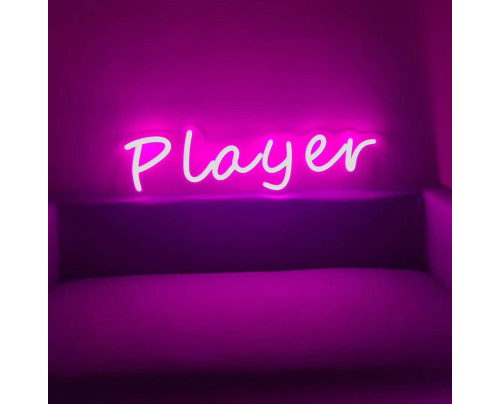 LED neonový nápis PLAYER 100 na 30 cm