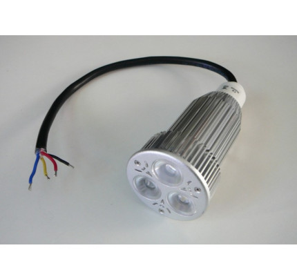 RGB LED žárovka 12W, 60°, 4 vstupní kabely RGB+, 12VDC